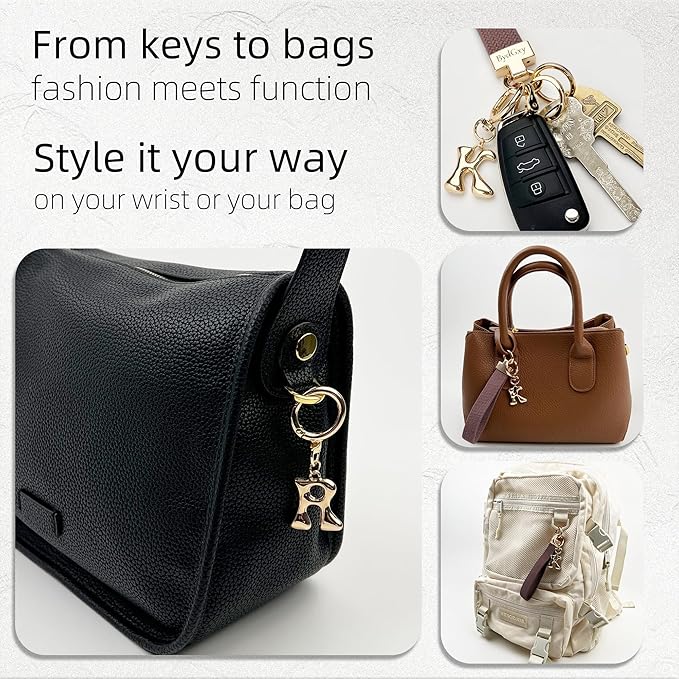 Stretchy Wristlet Initial Keychain, Key Chains Women Cute with Keyring, Llaveros para Mujer, Car Key Accessories