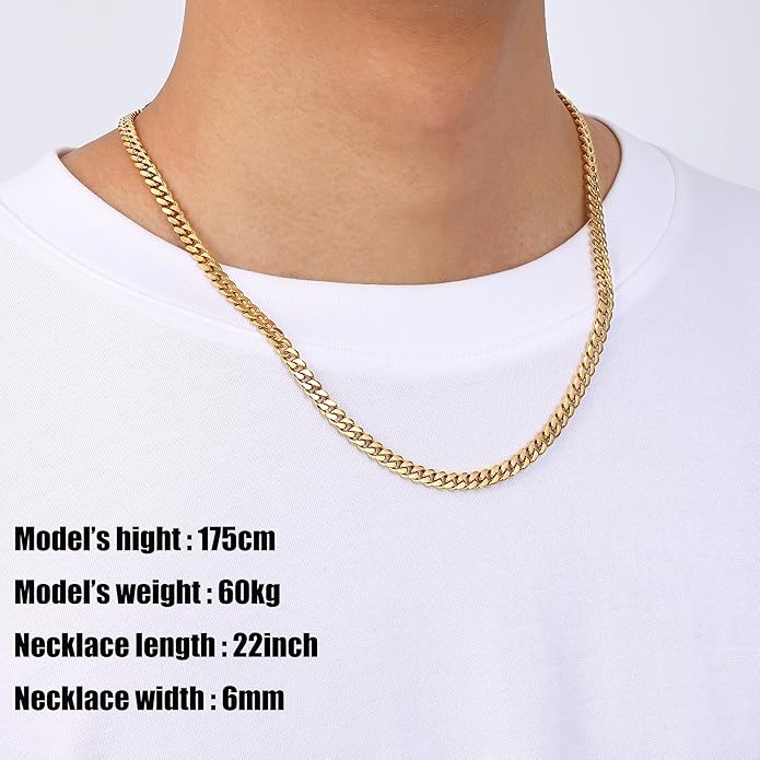 Fiusem 3.5mm Cuban Link Chains for Men, Silver Tone/Black/14K Gold Plated Stainless Steel Necklace Chain, Mens Necklace 16, 18, 20, 22, 24, 26, 28 Inch