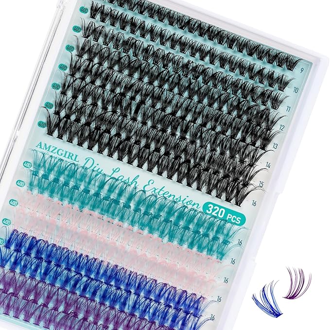 Lash Clusters 320PCS Eyelash Extension 40D Colorful Cluster Lashes Individual Lashes DIY Lash Extension Natural Look Cluster Eyelash Extensions False Eyelashes at Home for Beginners(D-Mix9-16mm)