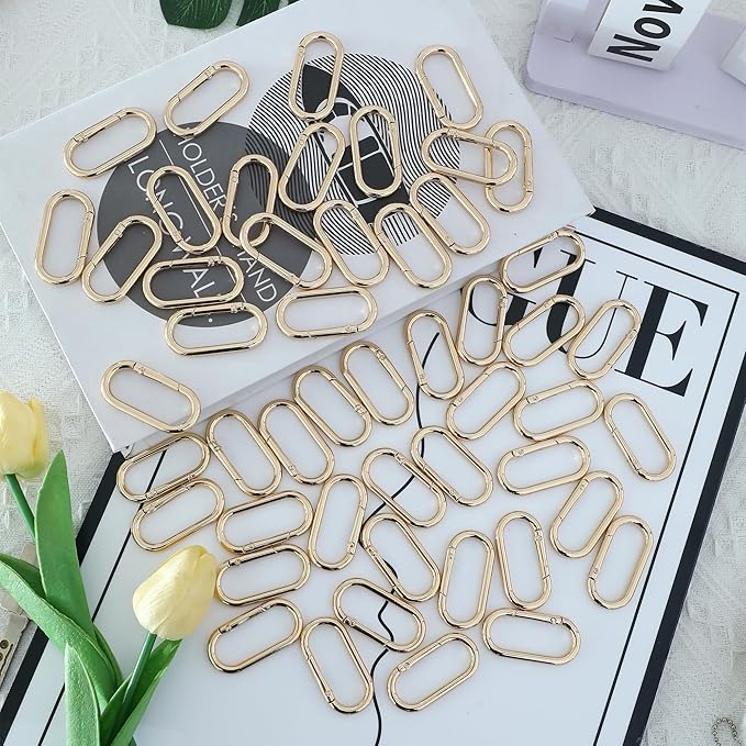 50Pcs Gold Oval Shape Carabiners Clip,Cute Carabiners Keychain Purse Clip, Heavy Duty Opening O Ring Carabiner for Keychains,Backpacks, Keys