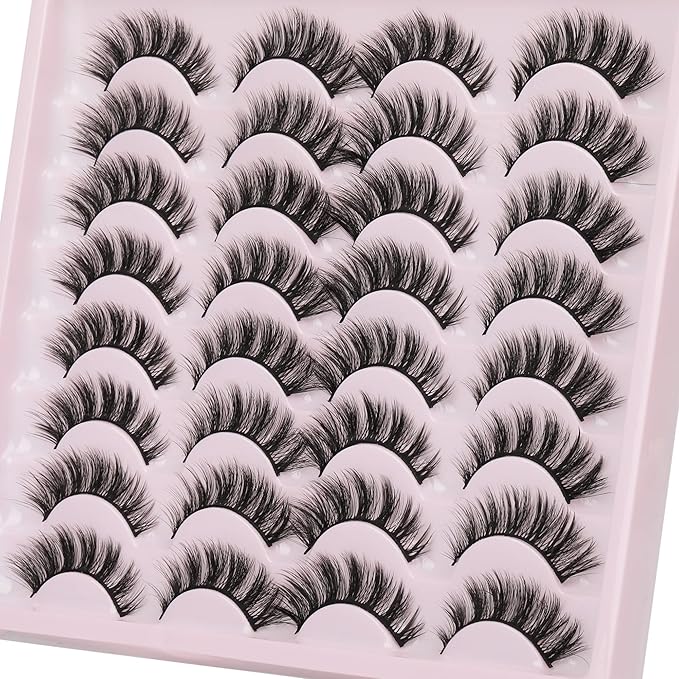JIMIRE Wispy Faux Mink Cat Eye Lashes Fluffy Crossed Volume False Eyelashes Natural Look Handmade Premium Quality Reusable 16 Pairs Pack