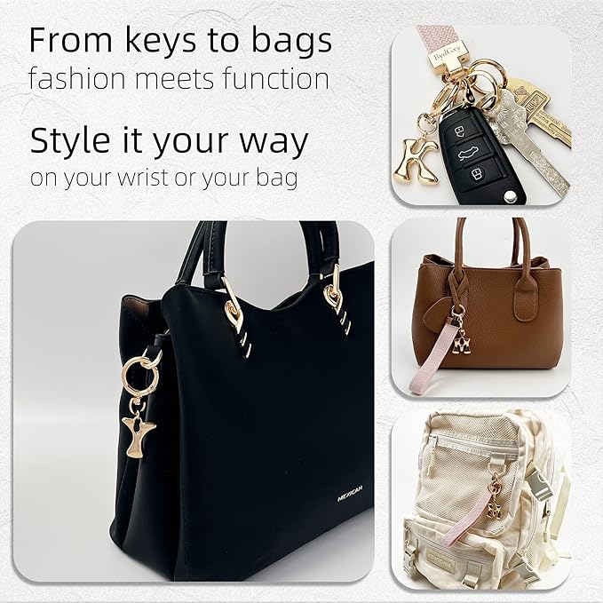Stretchy Wristlet Initial Keychain, Key Chains Women Cute with Keyring, Llaveros para Mujer, Car Key Accessories