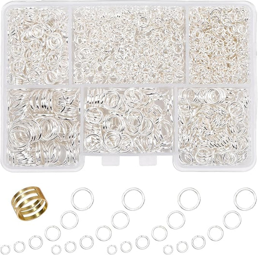 1400 Pcs Silver Jump Rings for Jewelry Making 6 Sizes with Open/Close Tools Stainless Steel Jump Rings for Necklace Bracelet Repair Keychains Jewelry Making Supplies(Silver)