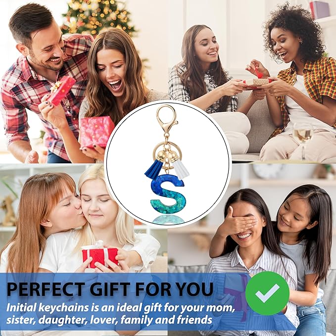 Initial Letter Keychain Cute Resin with 2 PU Tassel, Letter Keychain for Backpack Charms, Initial Keychains for Women