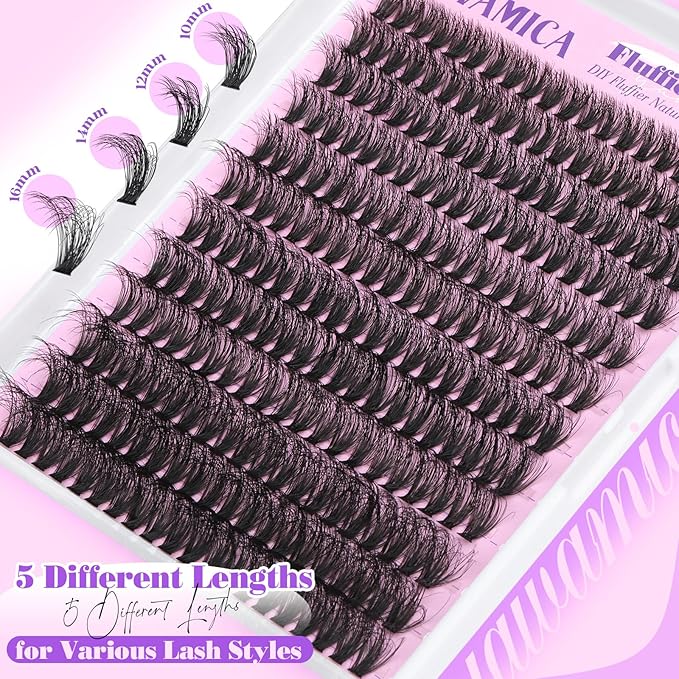 Yawamica Lash Clusters Kit Fluffy Eyelash Extension Kit 10-16mm Eyelash Clusters 50D Volume Individual Lashes 240pcs D Curly Cluster Eyelash Extensions DIY Cluster Lashes with Bond and Seal Tweezers