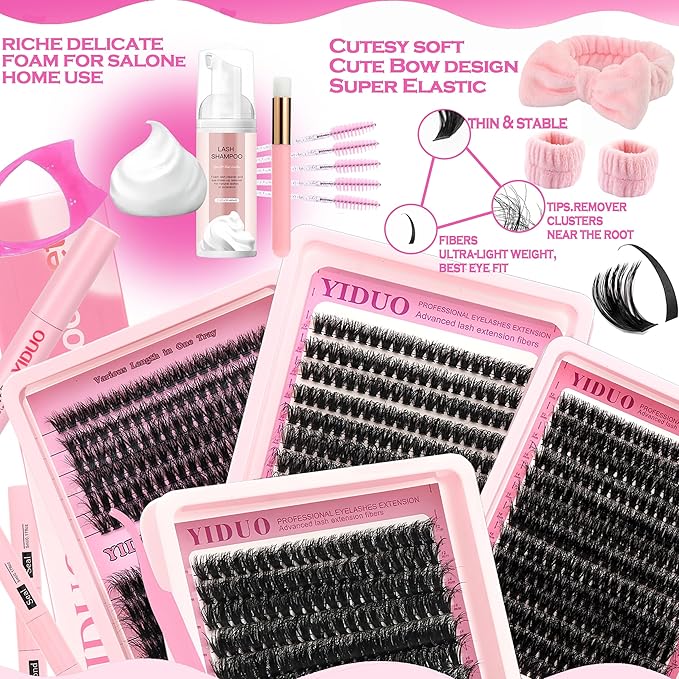 YIDUO 994Pcs Lashes Clusters Kit 60D/80D/100D Volume False Eyelash Extensions 10-20mm D Curl Wispy Individual Fake Eyelashes Kit, Volume Studio Effect with Bond&Seal|Tweezers|Removers|Cleanser