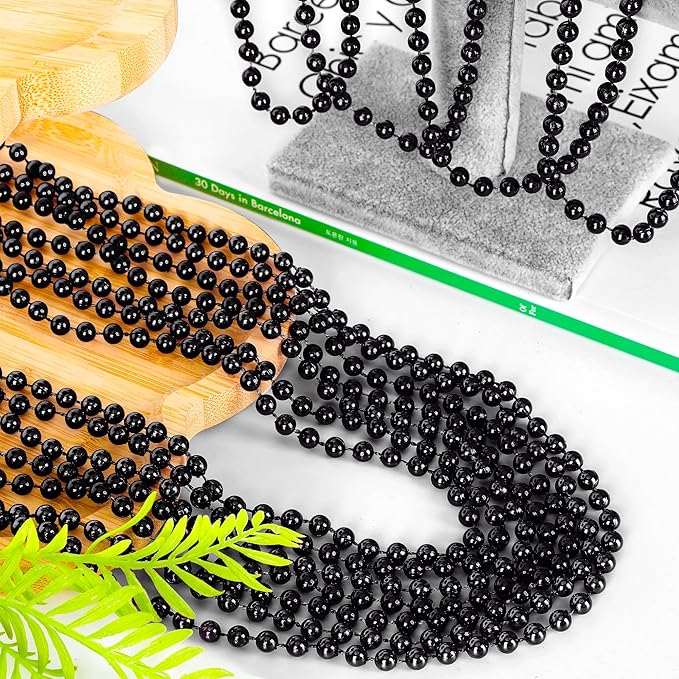 EOBOH Bead Necklace, 200PCS New Years Eve Black Necklaces Stuff Accessories, 33" Mardi Gras Beads Necklace Costume Bulk, Festival Parade Throw for Halloween Wedding Party Events Supplies Decorations