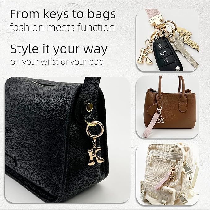 Stretchy Wristlet Initial Keychain, Key Chains Women Cute with Keyring, Llaveros para Mujer, Car Key Accessories
