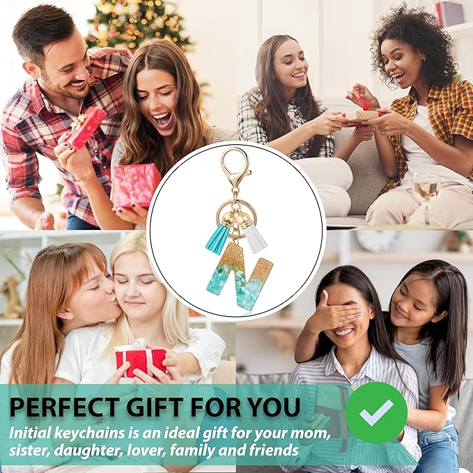 Initial Letter Keychain Cute Resin with 2 PU Tassel, Letter Keychain for Backpack Charms, Initial Keychains for Women