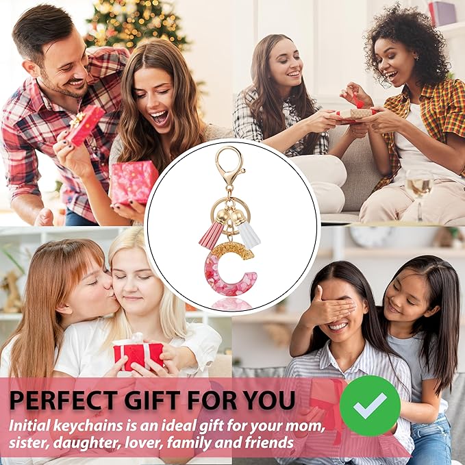 Initial Letter Keychain Cute Resin with 2 PU Tassel, Letter Keychain for Backpack Charms, Initial Keychains for Women