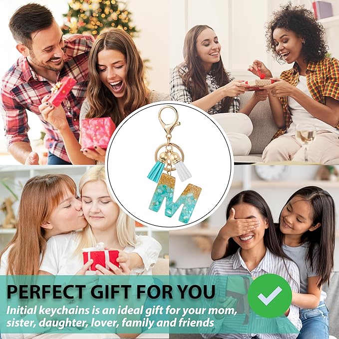 Initial Letter Keychain Cute Resin with 2 PU Tassel, Letter Keychain for Backpack Charms, Initial Keychains for Women