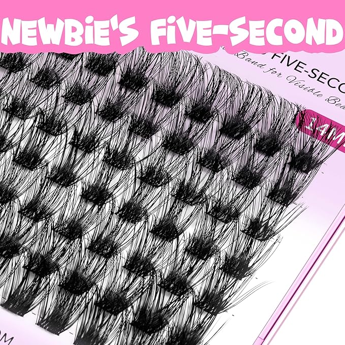 VEYESBEAUTY Lash Clusters Individual Eyelash Extensions Thin & Invisible Band DIY False Eyelashes for Self-application Newbie's Five-Second Series Wispy Lash Tray, Bomb 10mm Single Length