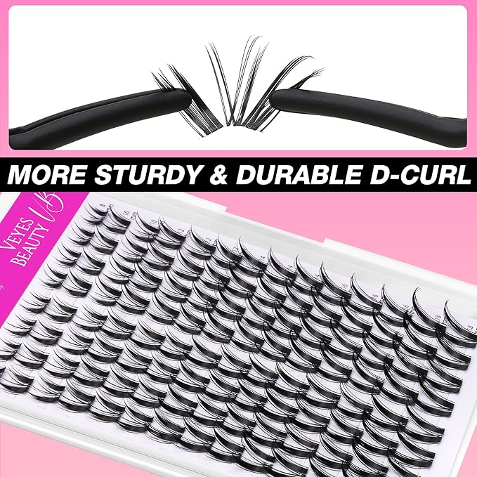 VEYESBEAUTY Bunny Lash Clusters Kit Individual Lash Extensions Eye-Catching Series DIY Dramatic Eyelash Wispy Faux Mink Lash Mixed Length Tray with Bond & Seal, Applicator at Home