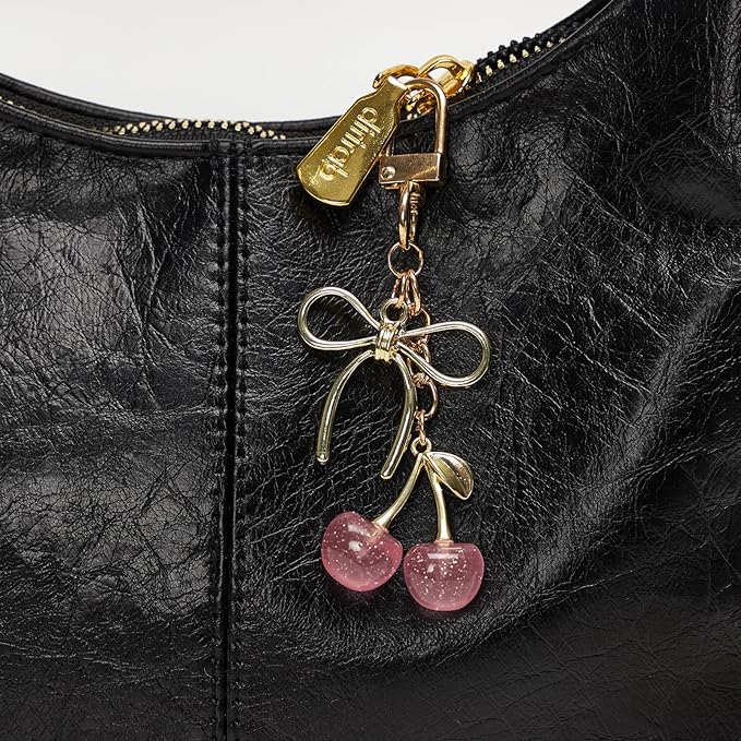 YDF Cherry Keychain Cute Bag Charm Women Leather Keyring Car Keys Gift Mother's Day Birthday Valentine's Purse Accessory