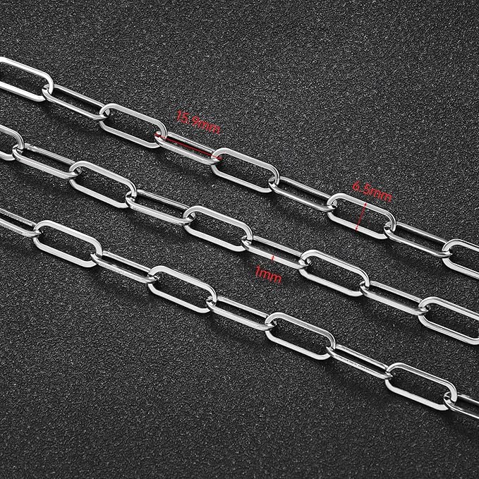 UMAOKANG 6.6 Feet Stainless Steel Chains for Jewelry Making Paperclip Link Craft Chain Roll with Jump Rings and Lobster Clasps