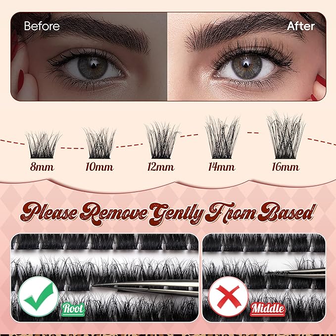 VYRILA Lash Clusters 0.05mm PBT Fiber Eyelash Clusters, 0.1mm Superfine Black Band D Curl Diy Lash Extension, 112pcs 8-16mm Individual Like Eyelash Extensions (Lushy-D-8-16Mix)
