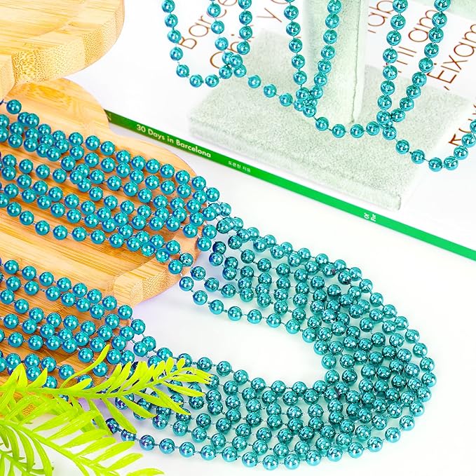 EOBOH 200PCS Mardi Gras Beads, Teal Blue Bead Necklace Party Favors, 33" Mardi Gras Necklace Stuff, Festival Parade Throw Accessories for Wedding Birthday Gender Reveal Party Supplies Decor