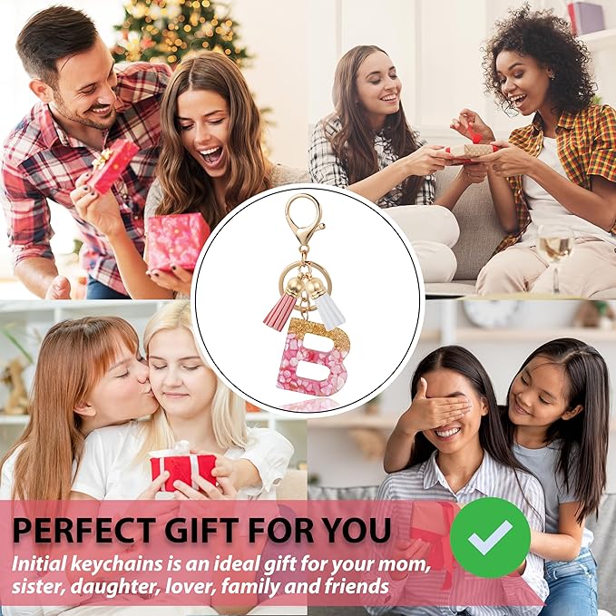 Initial Letter Keychain Cute Resin with 2 PU Tassel, Letter Keychain for Backpack Charms, Initial Keychains for Women