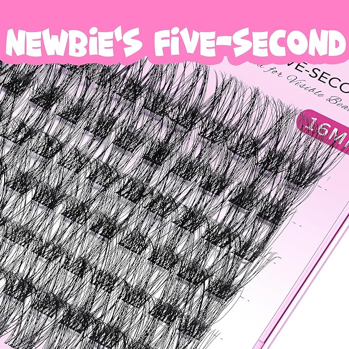 VEYESBEAUTY Lash Clusters Individual Eyelash Extensions Thin & Invisible Band DIY False Eyelashes for Self-application Newbie's Five-Second Series Wispy Lash Tray, Boldeye 16mm Single Length