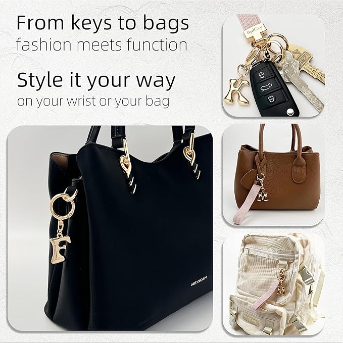Stretchy Wristlet Initial Keychain, Key Chains Women Cute with Keyring, Llaveros para Mujer, Car Key Accessories