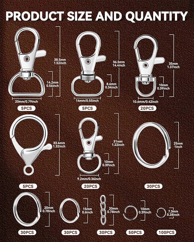 325PCS FIVEIZERO Keychain Making Kit - Keychain Clip with Key Ring, Lobster Claw Clasp, Swivel Snap Hook, Jumprings & Extender Chain for Crafts, DIY Projects & Purse Making Supplies