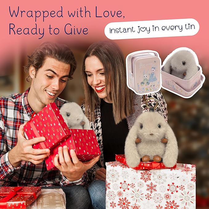 Mimi Buddies Bunny Keychain with Box, BunnyKeychain with Tin, Cute Bag Car Handbag Charm Keychains, BunnyCute Key chain