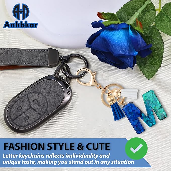 Initial Letter Keychain Cute Resin with 2 PU Tassel, Letter Keychain for Backpack Charms, Initial Keychains for Women