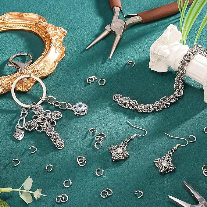 1500Pcs 7mm Stainless Steel Open Jump Rings 16 Gauge Metal O Rings Single Loop Connectors for Jewelry Necklaces Bracelet Earrings Keychains Chainmail DIY Making