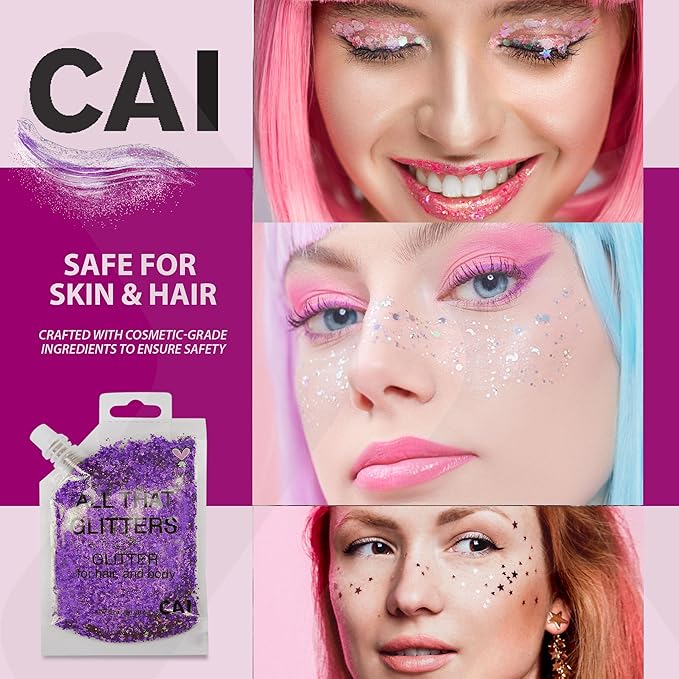 Face, Body & Hair Glitter Gel – Halloween Glitter for Kids and Women – 3 Oz Cosmetic-Grade Gel w/Moon & Stars for Festivals & Halloween Party, Easy Apply & Wash Off - Gold 2Pack
