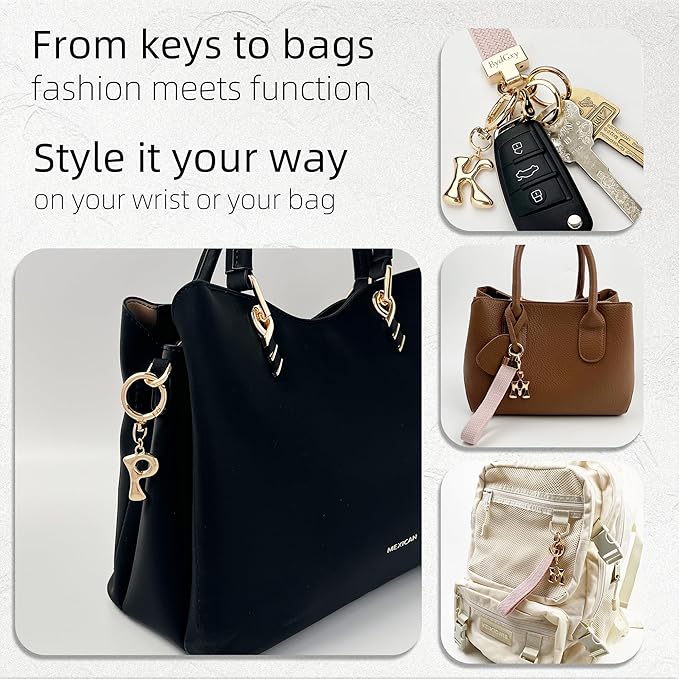 Stretchy Wristlet Initial Keychain, Key Chains Women Cute with Keyring, Llaveros para Mujer, Car Key Accessories