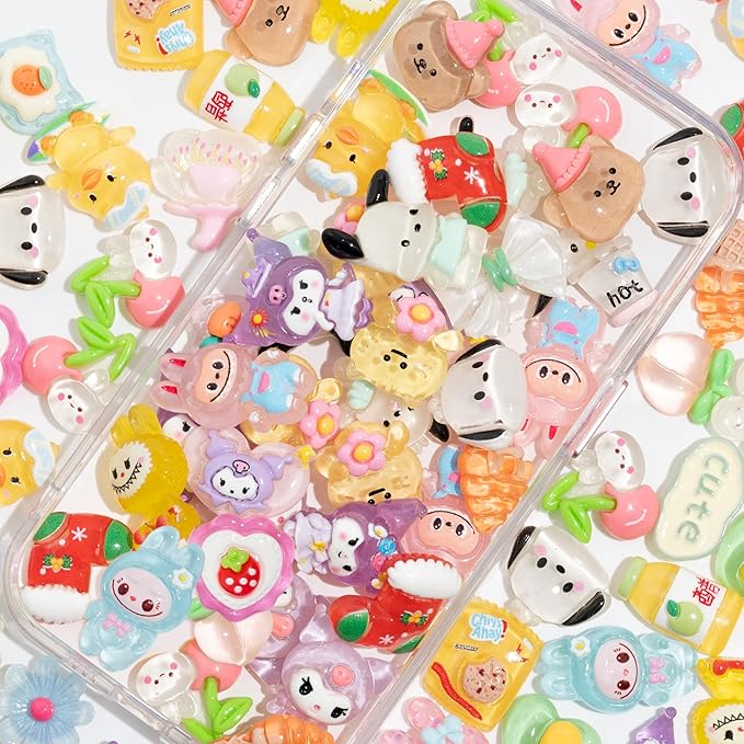 Charms 100PCS Mixed Kawaii Flatback Resin Charms for Crafts, Cabochon for DIY Projects, Slime Charm, Resin Art, Scrapbooking, Phone Case & Accessories (Multicolor)