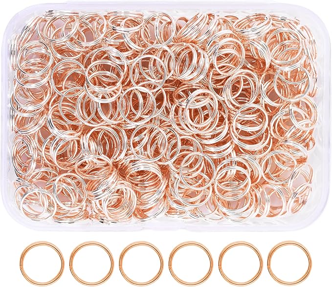 Mandala Crafts 12mm Rose Gold Colored Double Jump Rings for Jewelry Making - 400 Pcs Small Split Key Rings Set for Crafts, DIY Keychains, and Accessories