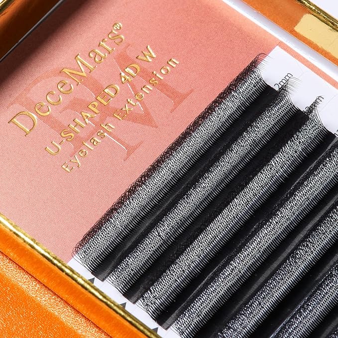 DeceMars 4D U Shaped Eyelash Extensions Supplies Easy Fans Russian Volume Crisscross Eyelashes Natural Soft W Lashes Handwoven Mesh Wispy Clusters Matte Black-0.07mm-M-8-15mm Mix