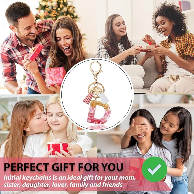 Initial Letter Keychain Cute Resin with 2 PU Tassel, Letter Keychain for Backpack Charms, Initial Keychains for Women