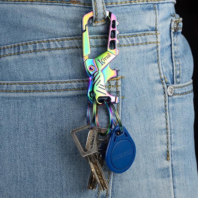 Heavy duty metal keychains, Carabiner clip Car key chains,Fashion family keychain bottle opener and 3 Key Rings suitable for men and women.（Multicolor-2pcs）