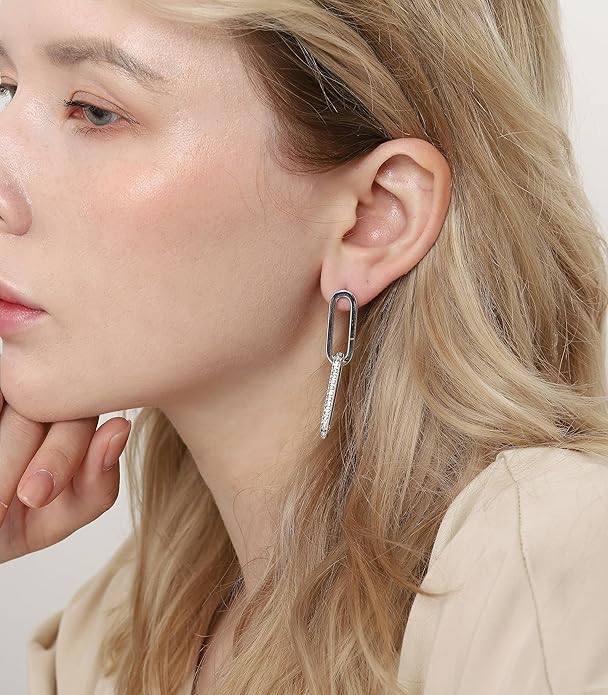OZEL 14K Gold & Silver Plated Paperclip Chain Earrings with Cubic Zirconia – Dangle, Hoop, Huggie, Stud Styles – Women’s Fashion Jewelry Gift