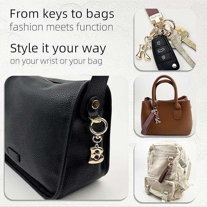 Stretchy Wristlet Initial Keychain, Key Chains Women Cute with Keyring, Llaveros para Mujer, Car Key Accessories