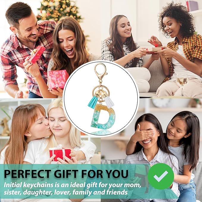 Initial Letter Keychain Cute Resin with 2 PU Tassel, Letter Keychain for Backpack Charms, Initial Keychains for Women