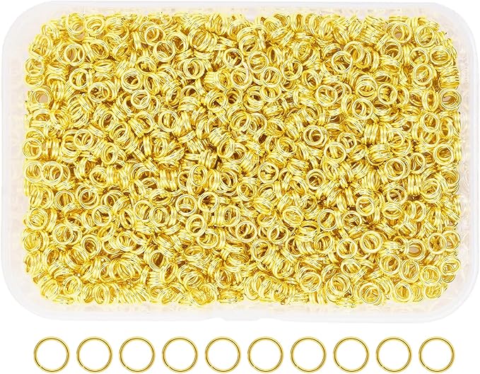 Mandala Crafts 6mm Gold Colored Double Jump Rings for Jewelry Making - 1280 Pcs Small Split Key Rings Set for Crafts, DIY Keychains, and Accessories