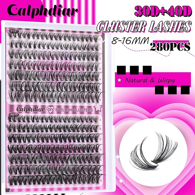 Calphdiar Natural Lash Clusters 30D+40D Eyelash Clusters 8-16mm Cluster Eyelash Extensions Wispy Lashes Clusters 240Pcs Individual Lashes DIY Lash Extension for Beginners