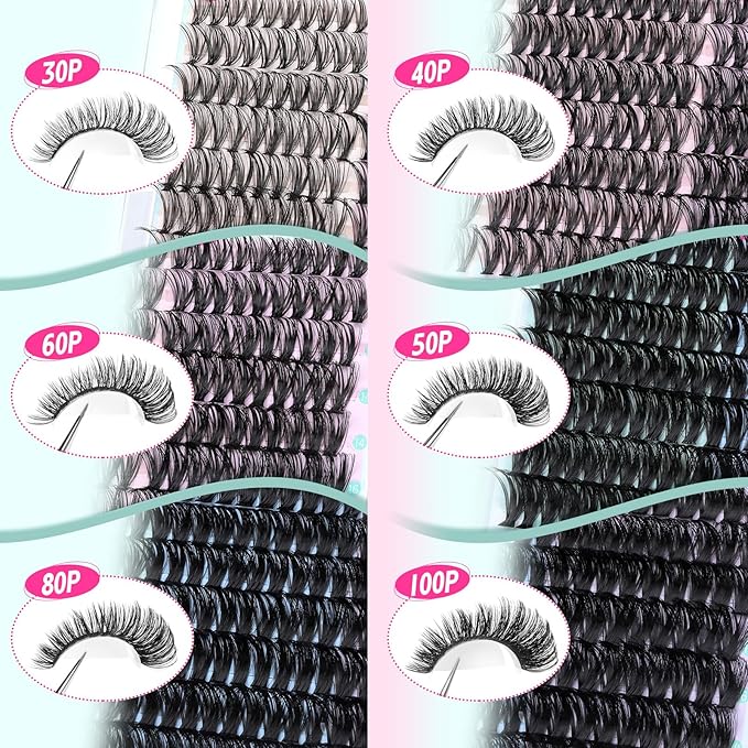 Lash Clusters Wispy Eyelash Clusters D-curly Individual Lashes Extension 420PCS Cluster Lashes 30D+40D+50D+60D+80D+100D Mixed Volume Cluster Eyelash Extensions 10-18MM Lashes Clusters for Beginners