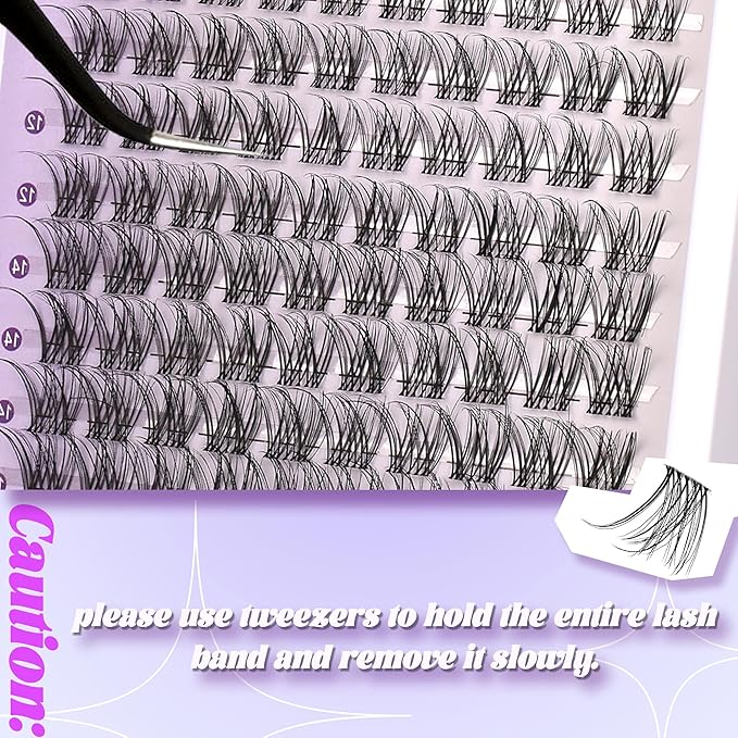 Wispy Natural Lash Clusters Kit Natural Lash Invisible Lash Band Cluster Eyelash Extensions Kit 8-16mm Individual Lashes Extension DIY D Curl Eyelash with Waterproof Clear Lash Band Clusters