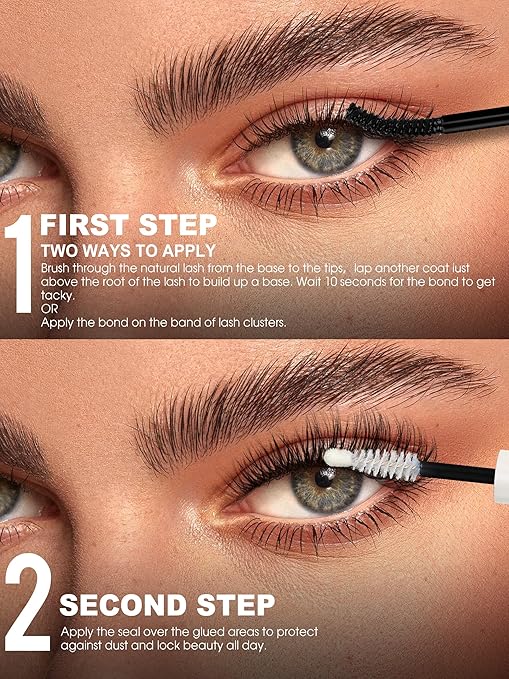 150H Super Strong Hold Lash Glue Bond and Seal Waterproof Long-Lasting for Lash Cluster Eyelash Extensions Kit DIY Self Adhesive Eye Lash Glue Black Bonder & Clear Sealant with Remover