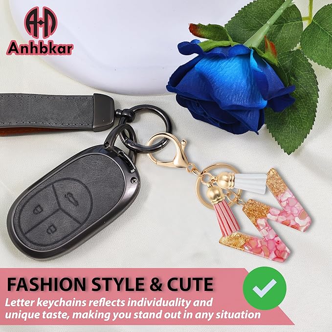 Initial Letter Keychain Cute Resin with 2 PU Tassel, Letter Keychain for Backpack Charms, Initial Keychains for Women