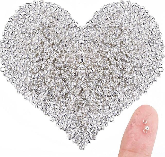 Hicarer 1200 Pieces Crimp Beads Metal Round Spacers Stopper Beads Clamp Ends for DIY Necklace Bracelets Jewelry Making Supplies(2 mm,Silver)