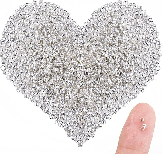 Hicarer 1200 Pieces Crimp Beads Metal Round Spacers Stopper Beads Clamp Ends for DIY Necklace Bracelets Jewelry Making Supplies(2 mm,Silver)