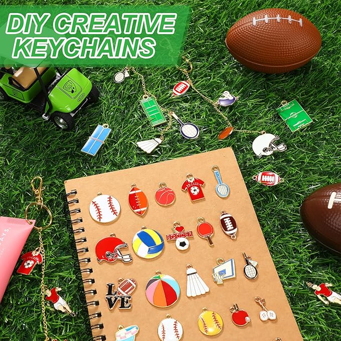 VioraWhite 213 Pcs Lip Gloss Keychain Making Kit 100 Pink Enamel Charms 32.81 ft Gold Chains for DIY Crafts Women(Sports Theme)