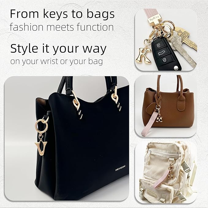 Stretchy Wristlet Initial Keychain, Key Chains Women Cute with Keyring, Llaveros para Mujer, Car Key Accessories