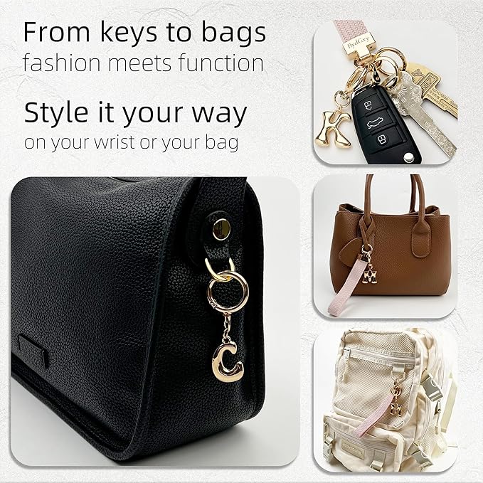 Stretchy Wristlet Initial Keychain, Key Chains Women Cute with Keyring, Llaveros para Mujer, Car Key Accessories