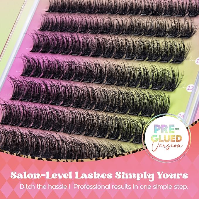 VYRILA Self Adhesive Lash Clusters Kit, D Curl Wispy Pre Glued Lash Extensions with Tweezers, Reusable 0.1mm Ultra Thin Band Natural Eyelashes, Easy Apply Eyelash Clusters for Beginners(PG-ZE04)